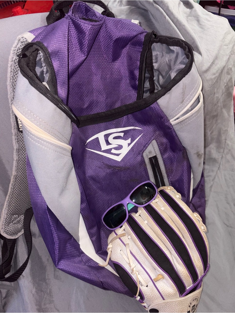 Purple and Gray Softball glove and bat bag